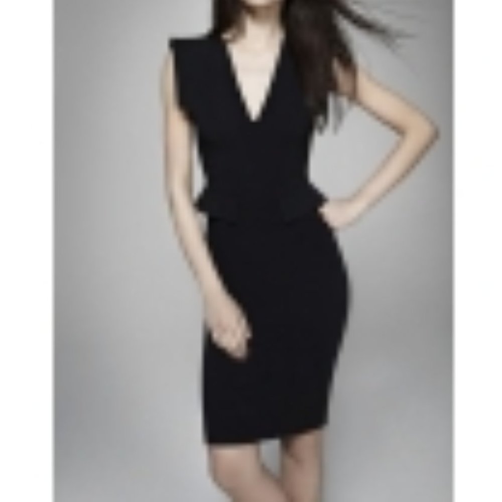 Tabitha Webb Honeysuckle Onyx Black Sleeveless V Neck Partial Peplum Waist Dress - Picture 12 of 12